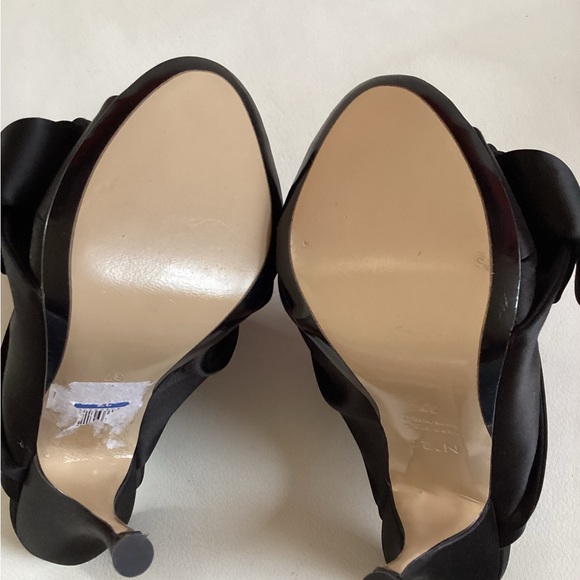 No. 21 Black Satin/ Leather Mule Bow Pleated Heel Sandals SZ 7 - Picture 5 of 8